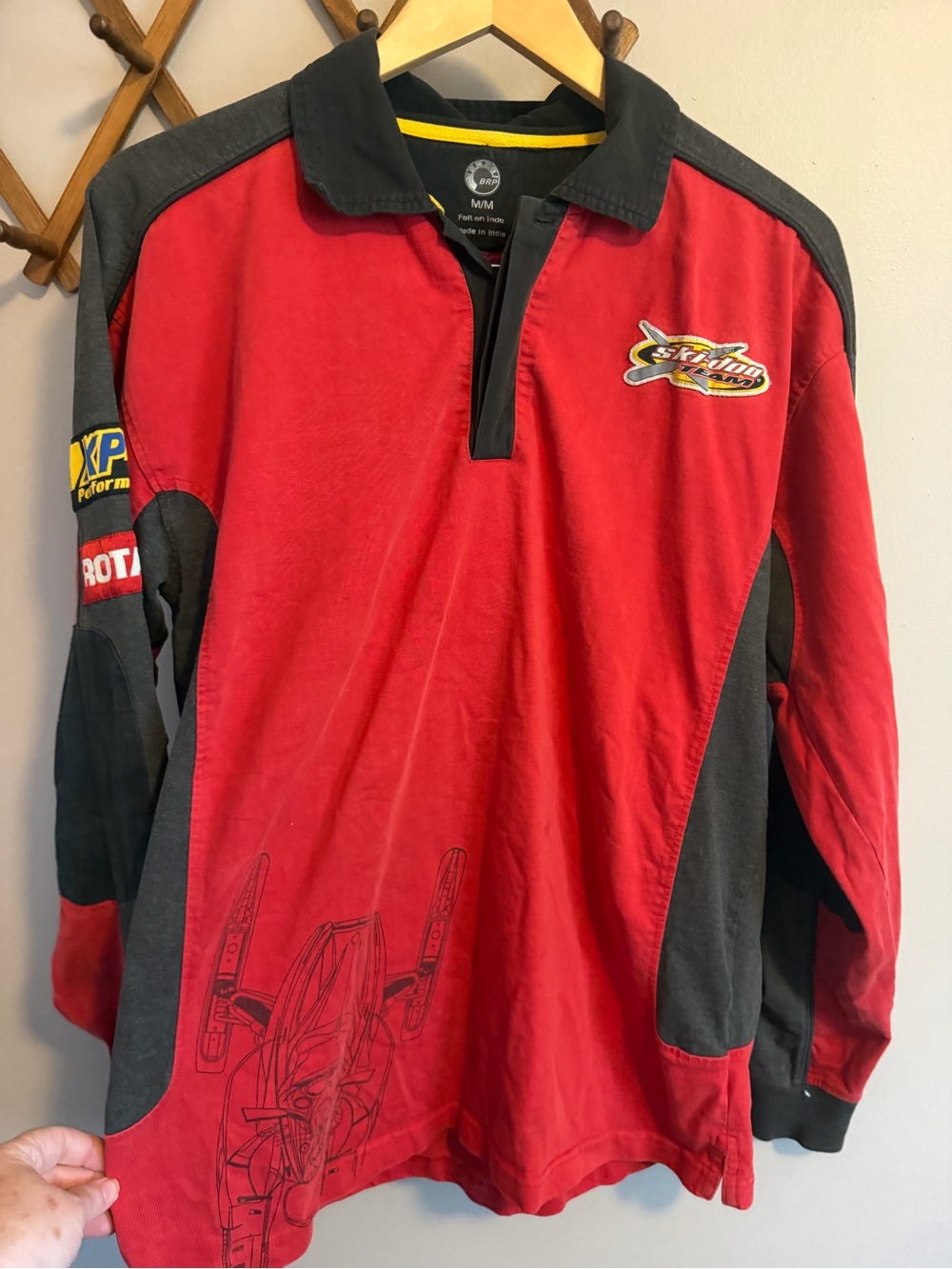 Vintage Ski-Doo Team BRP Racing Rugby Polo Shirt Red Charcoal Medium